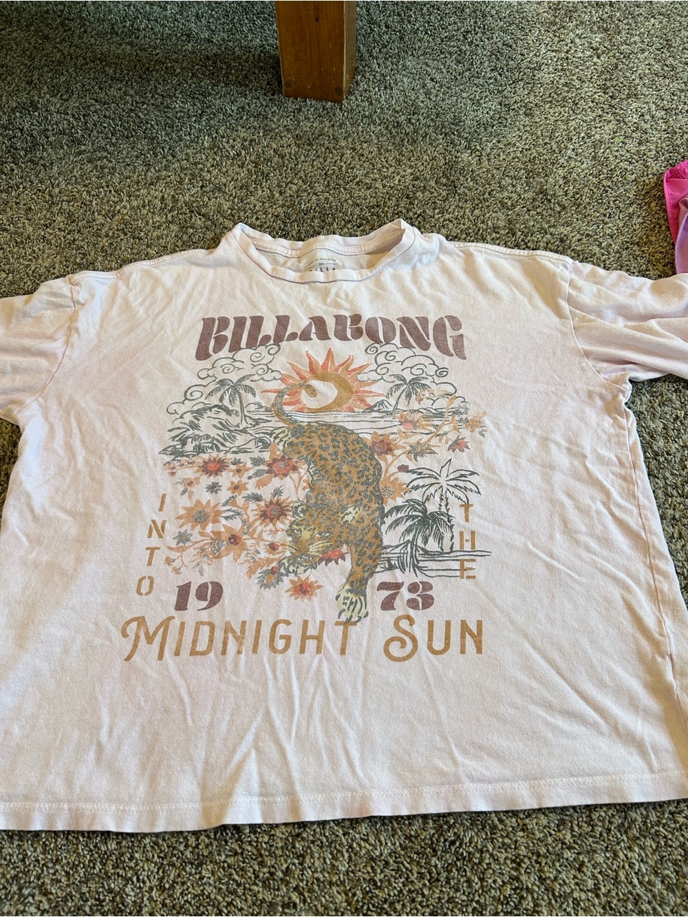 Billabong Light Pink Retro Leopard Sunset Graphic Tee